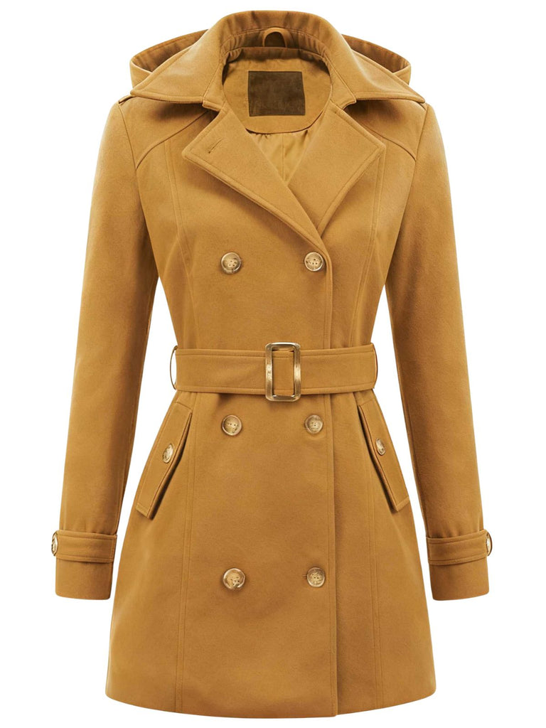 Cappotto doppiopetto con cappuccio in finta lana anni '70