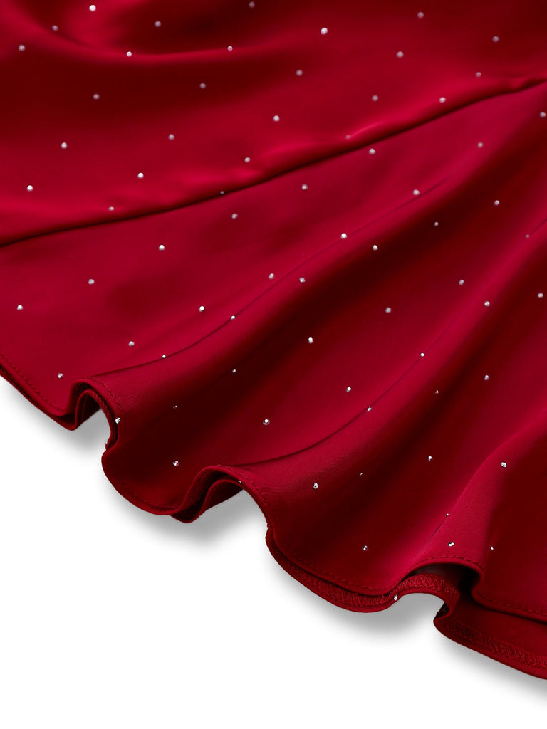 [Prevendita] Abito in raso con strass e spalle scoperte bordeaux anni '60