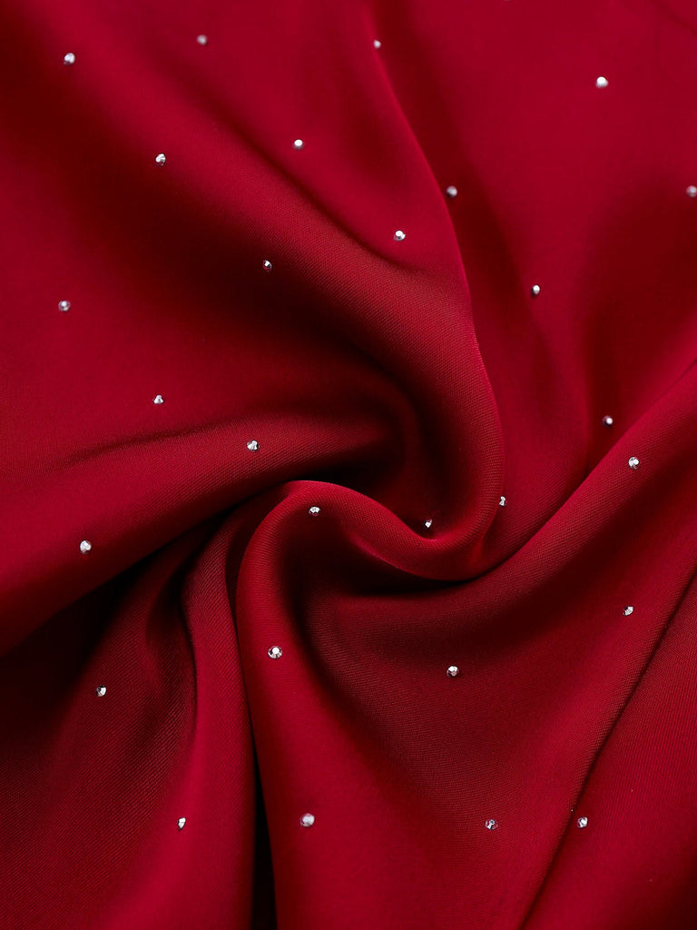 [Prevendita] Abito in raso con strass e spalle scoperte bordeaux anni '60