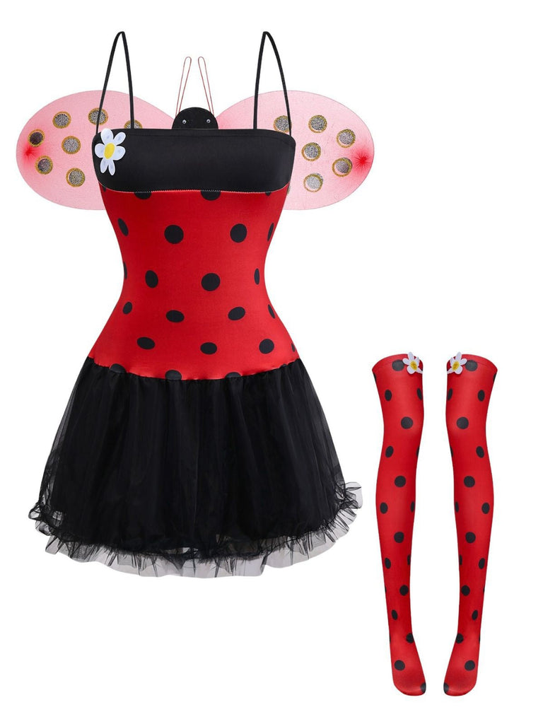 Set di costumi cosplay Miraculous Ladybug rosso anni '60
