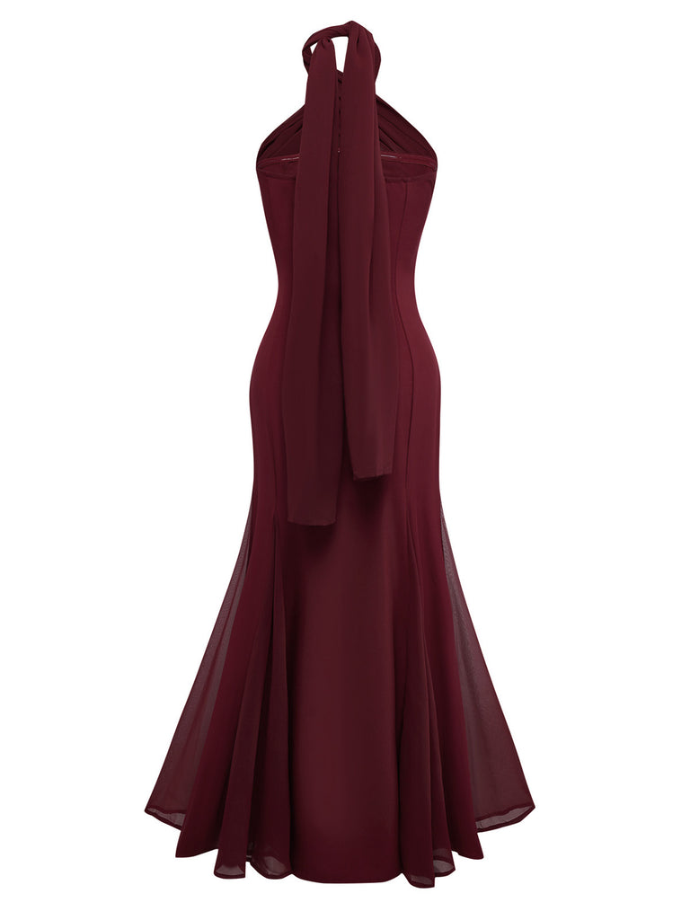 Abito convertibile senza spalline incrociato in chiffon tinta unita anni '30