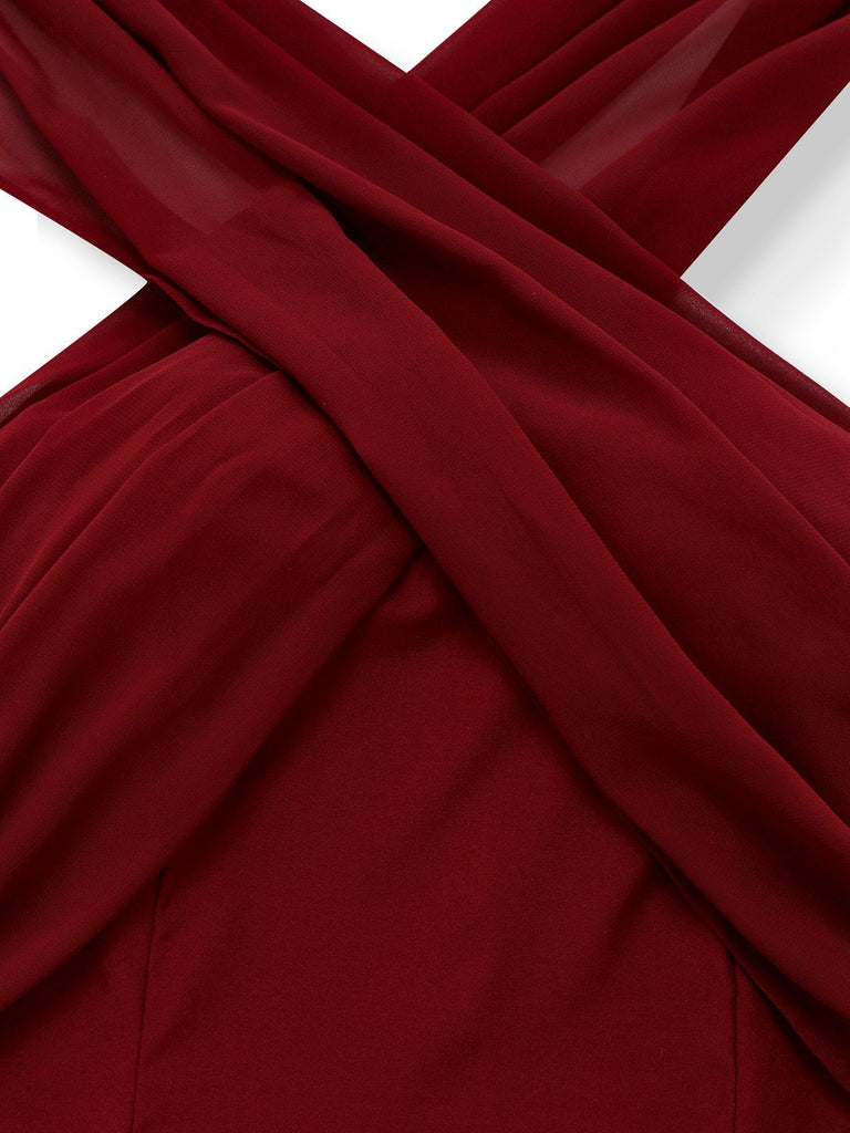 Abito convertibile senza spalline incrociato in chiffon tinta unita anni '30