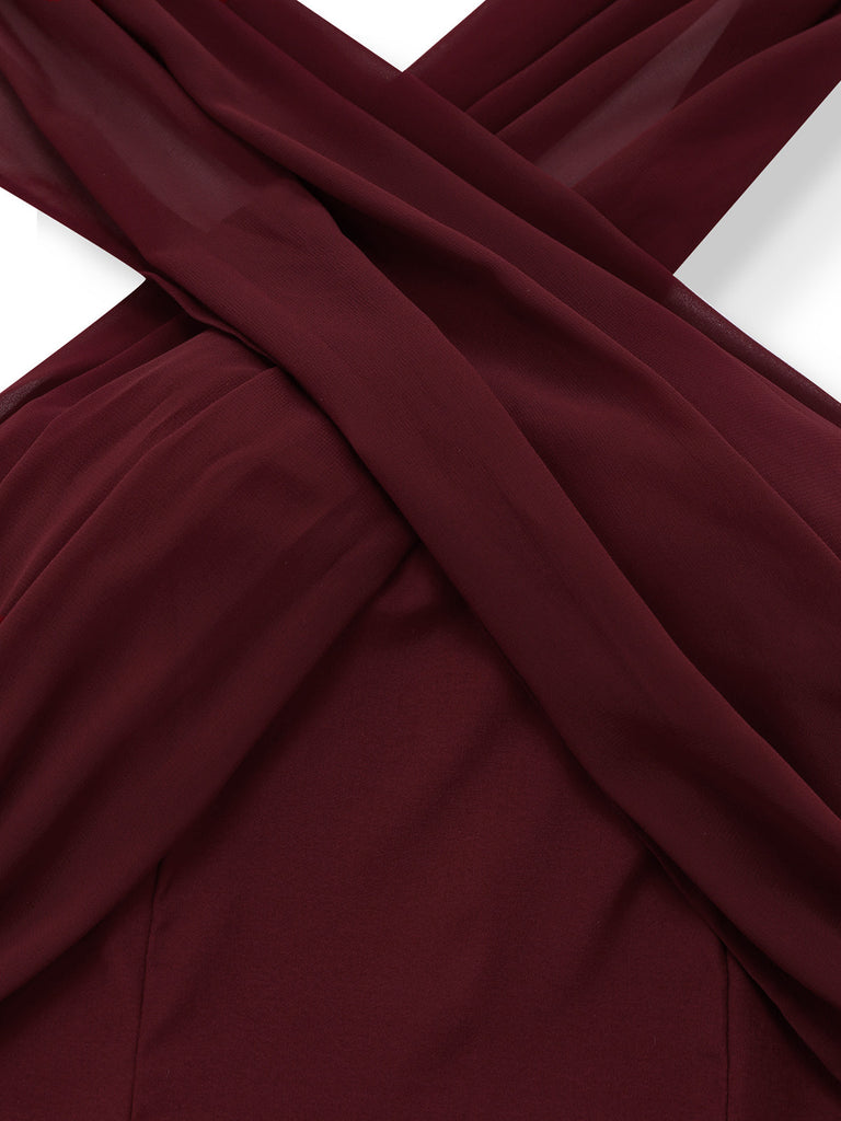 Abito convertibile senza spalline incrociato in chiffon tinta unita anni '30