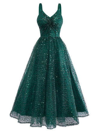 Abito verde in rete di paillettes intrecciate anni '30