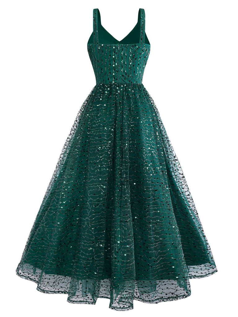 Abito verde in rete di paillettes intrecciate anni '30