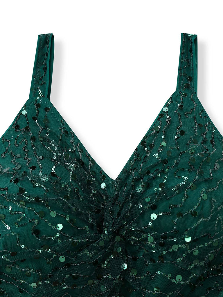 Abito verde in rete di paillettes intrecciate anni '30