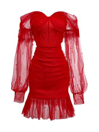 Abito in rete e spalle scoperte con scollo a cuore e perline anni '60