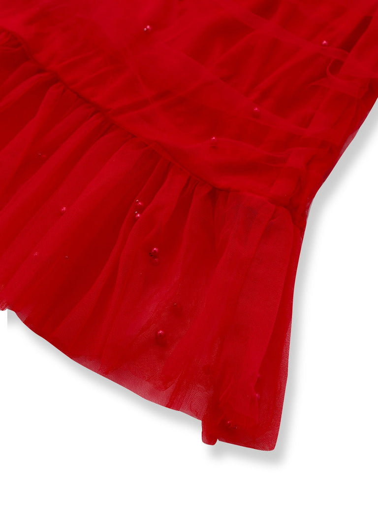 Abito in rete e spalle scoperte con scollo a cuore e perline anni '60