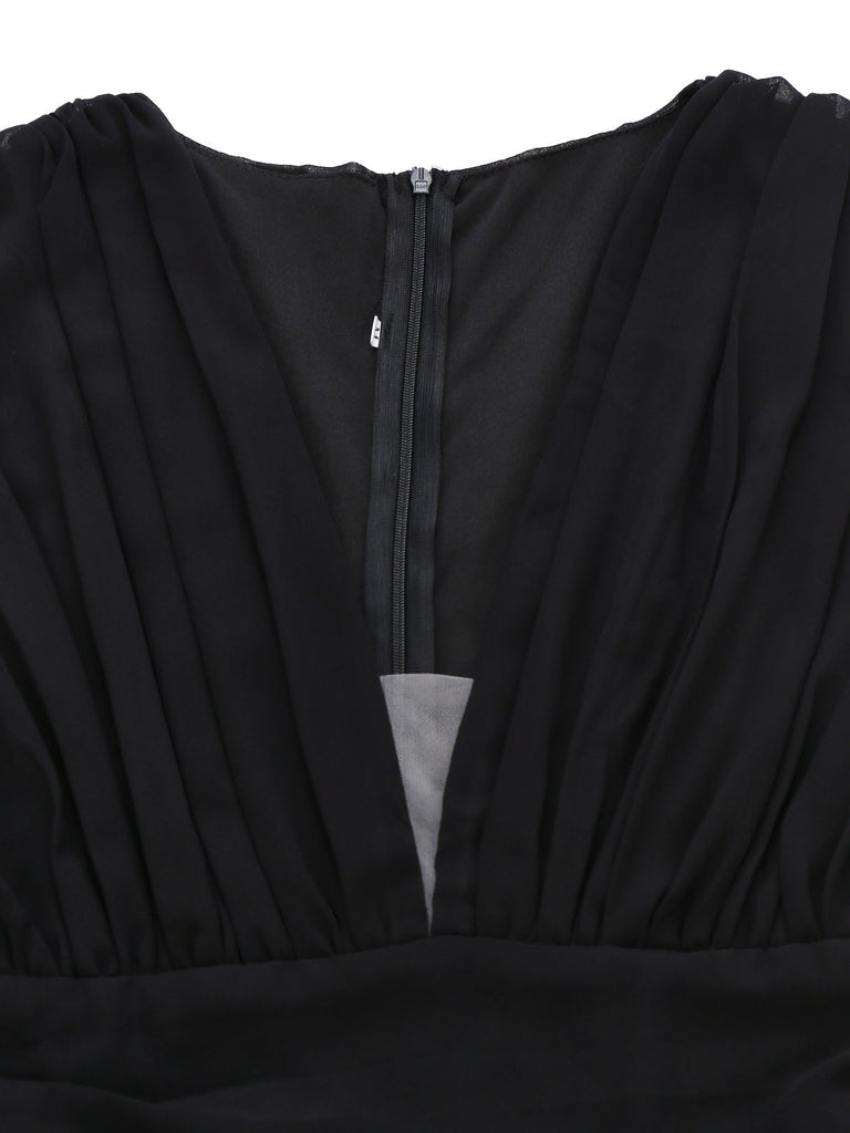 Abito paillettes con senza maniche in tulle con scollo a V verde anni '30