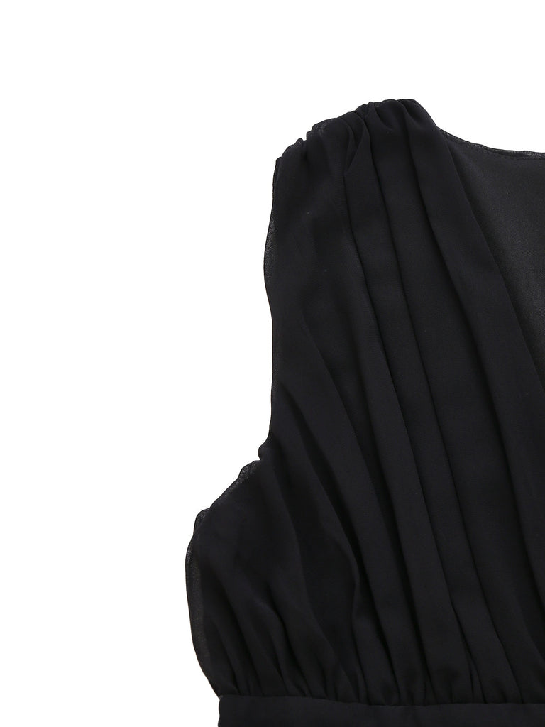 Abito paillettes con senza maniche in tulle con scollo a V verde anni '30