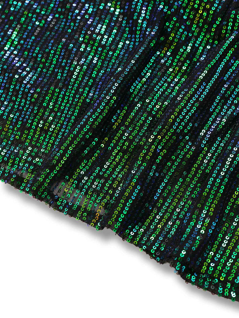 Abito paillettes con senza maniche in tulle con scollo a V verde anni '30