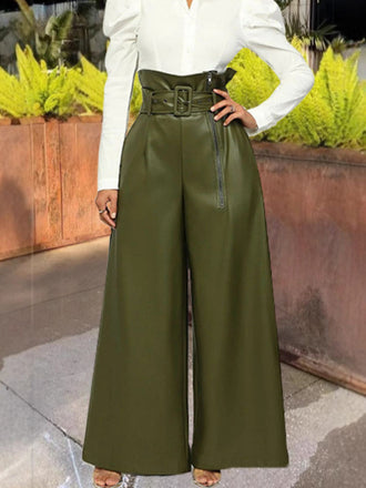 Pantaloni a gamba larga in pelle PU con cintura anni '80