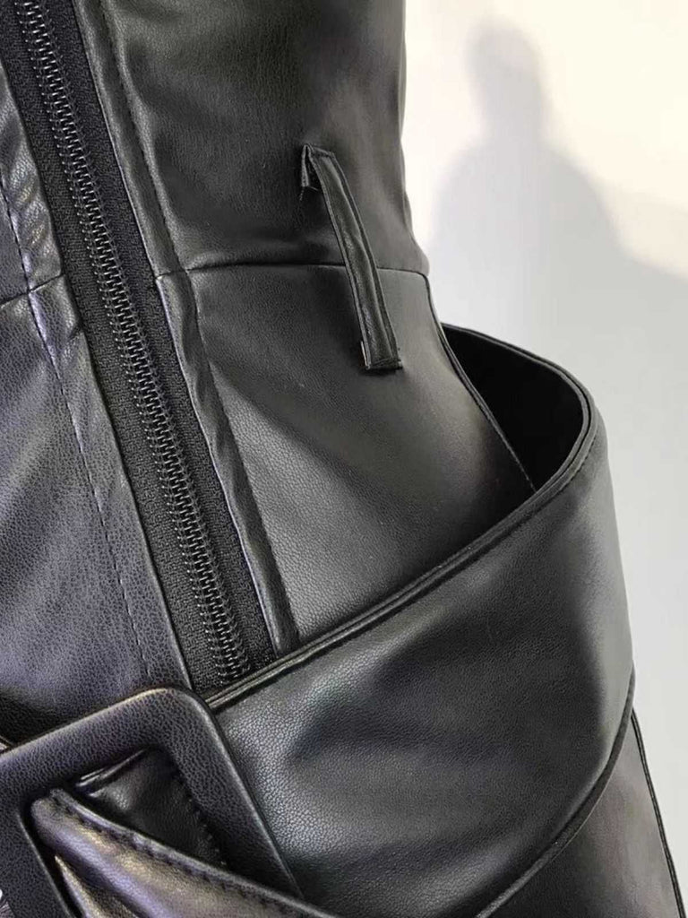 Pantaloni a gamba larga in pelle PU con cintura anni '80