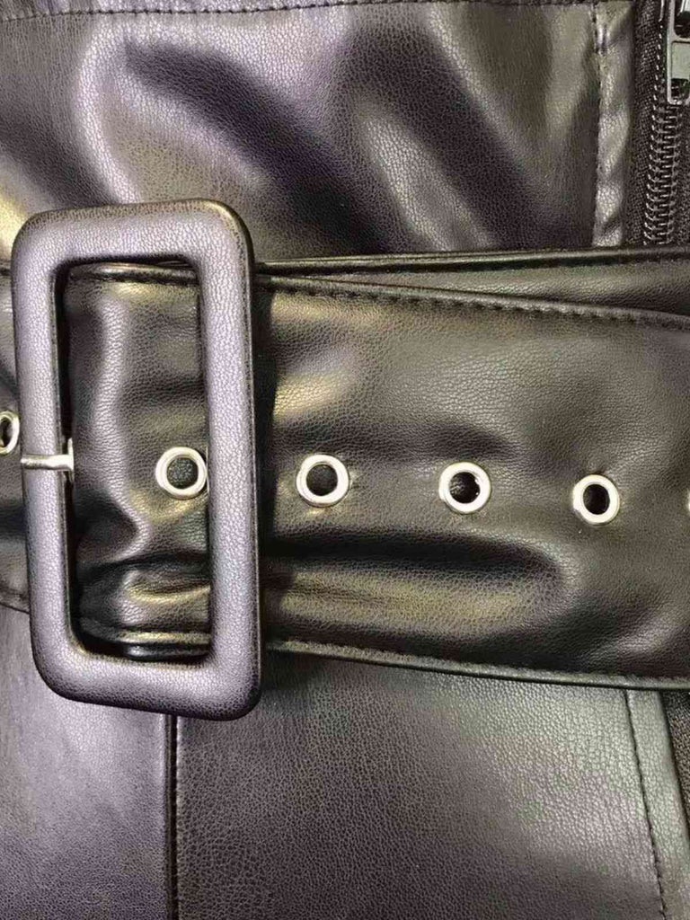 Pantaloni a gamba larga in pelle PU con cintura anni '80