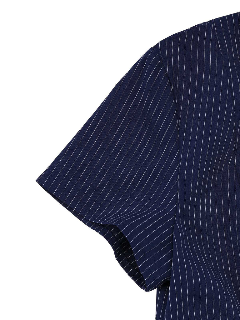 [Prevendita] Abito a righe gessate con colletto a camicia blu anni '70