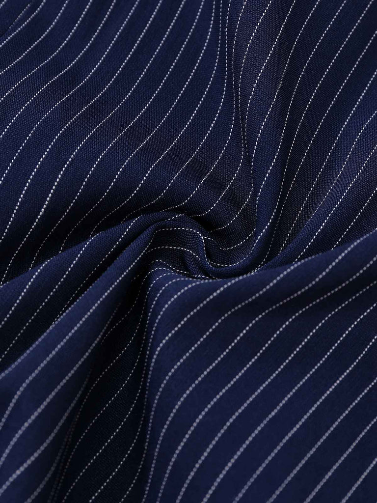 [Prevendita] Abito a righe gessate con colletto a camicia blu anni '70