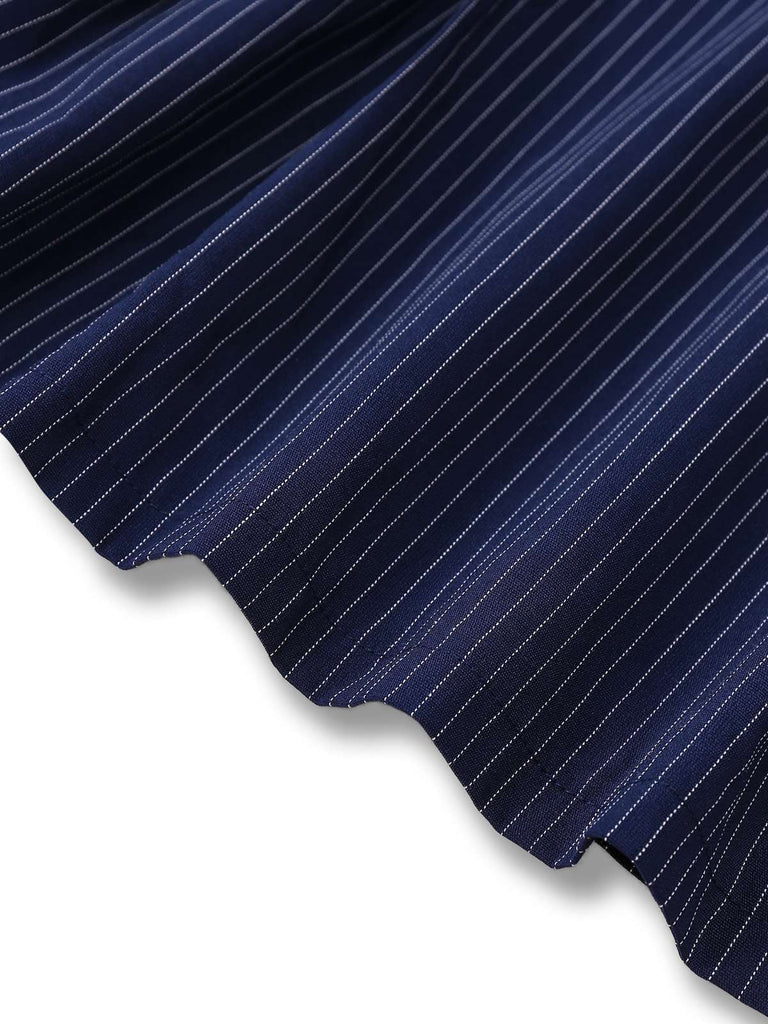 [Prevendita] Abito a righe gessate con colletto a camicia blu anni '70