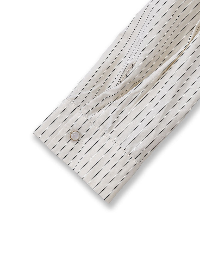 [Prevendita] Abito con cravatta staccabile e camicetta a righe cachi anni '30