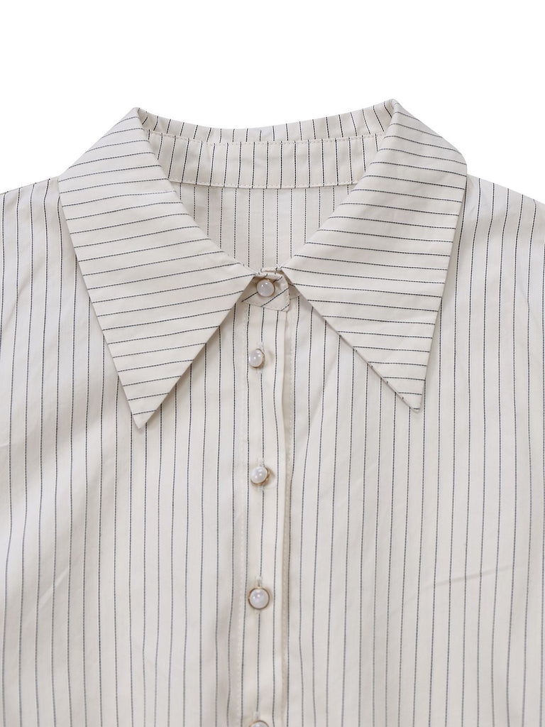 [Prevendita] Abito con cravatta staccabile e camicetta a righe cachi anni '30