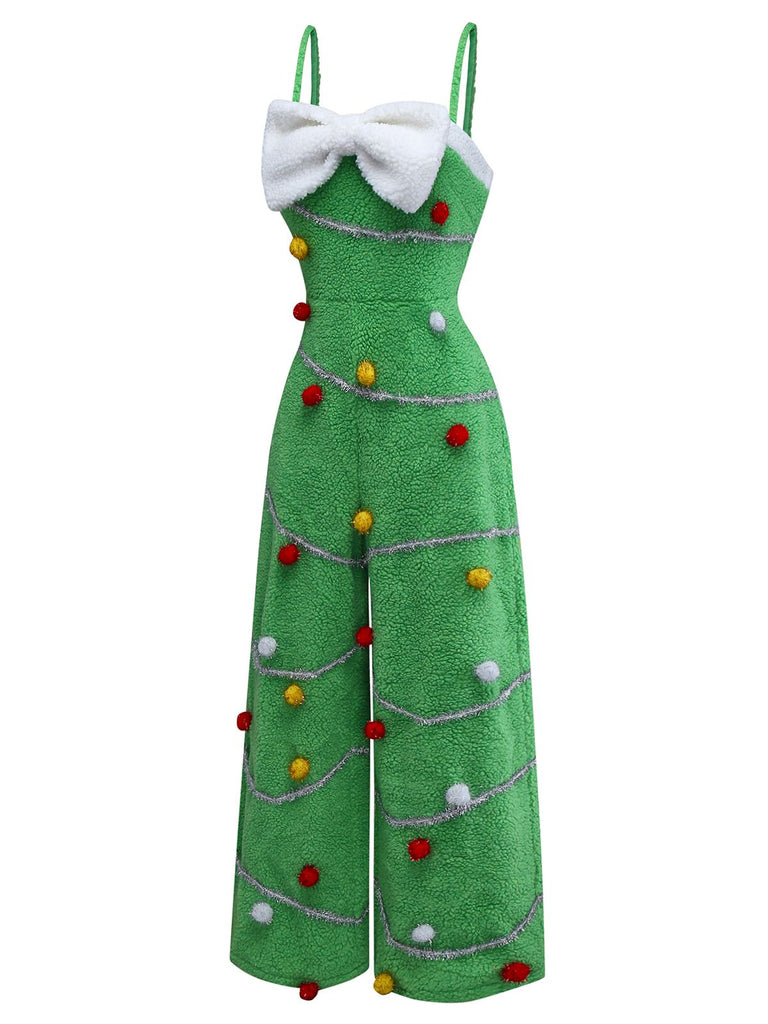 Tuta lunga con fiocco e pompon Natale verde anni '30