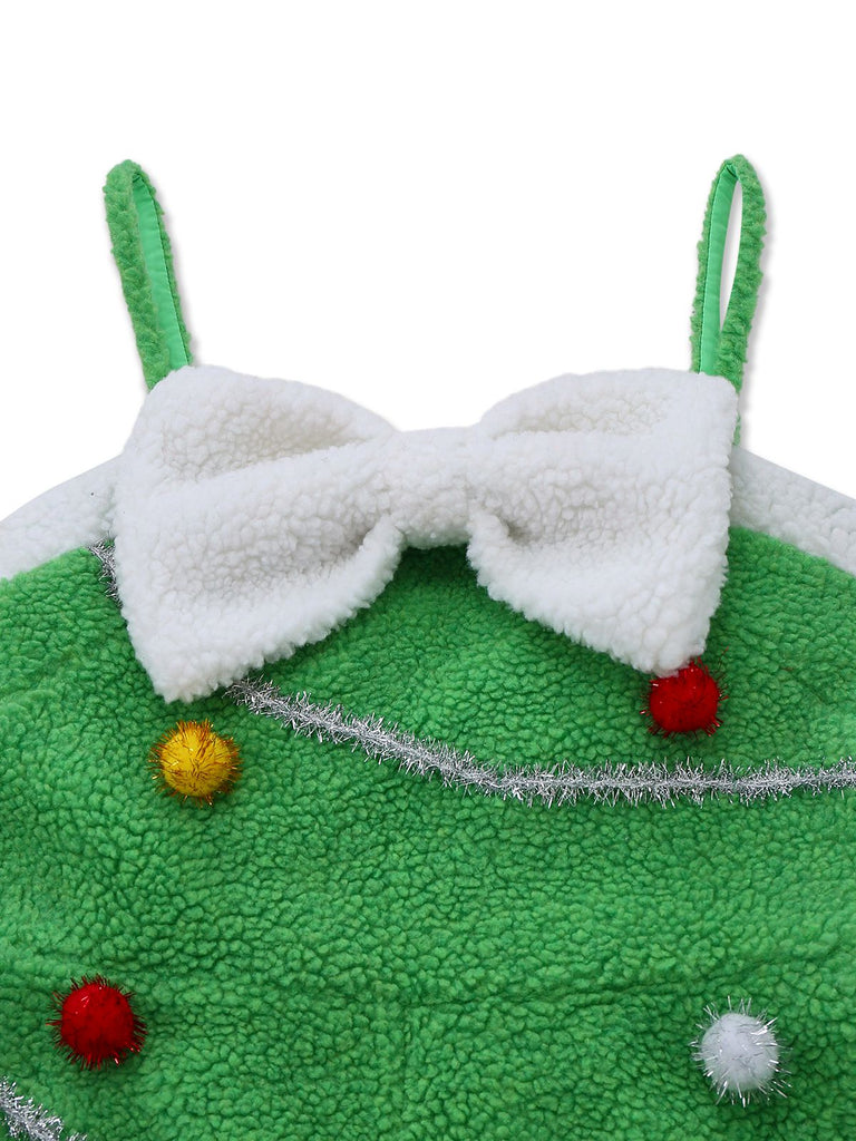 Tuta lunga con fiocco e pompon Natale verde anni '30