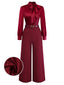 [Prevendita] Tuta lunga in raso a gamba larga con fiocco bordeaux anni '40
