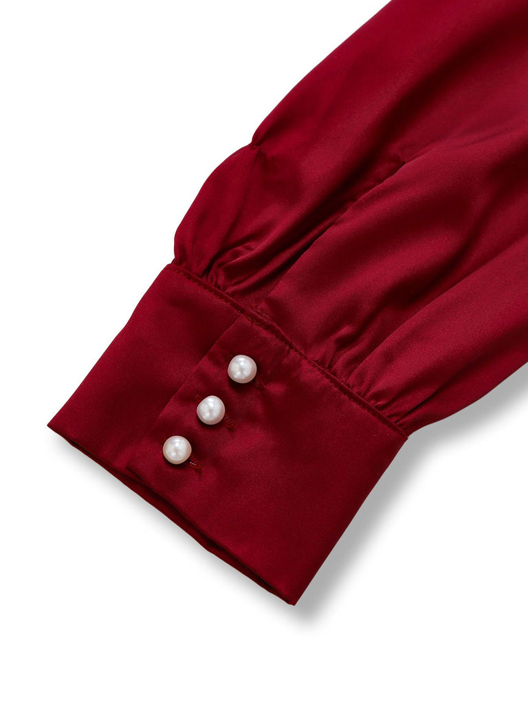 [Prevendita] Tuta lunga in raso a gamba larga con fiocco bordeaux anni '40