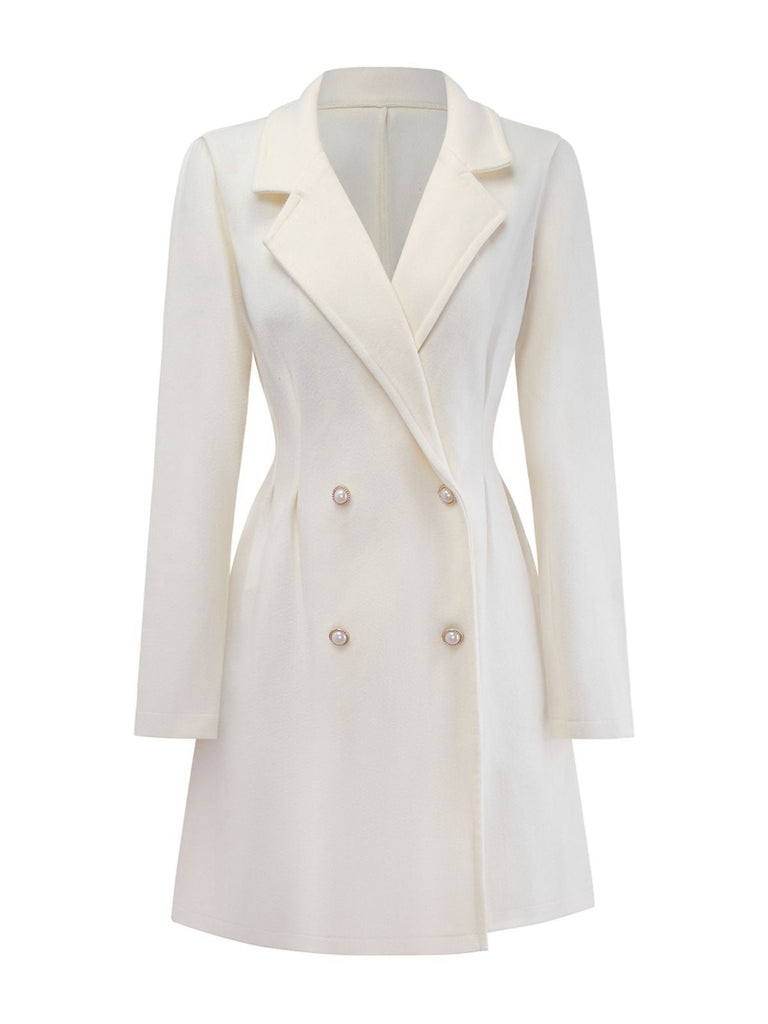 Cappotto in finta lana con bottoni di perle bianco anni '40