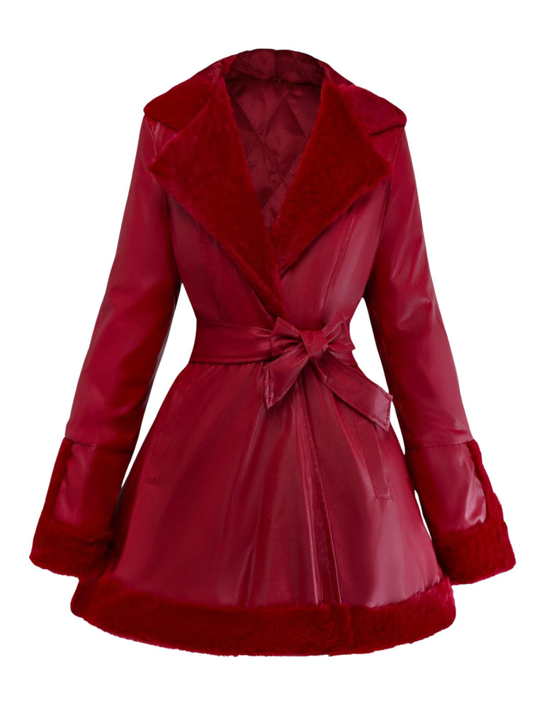 Cappotto con cappuccio in pelle e collo di pelliccia anni '50