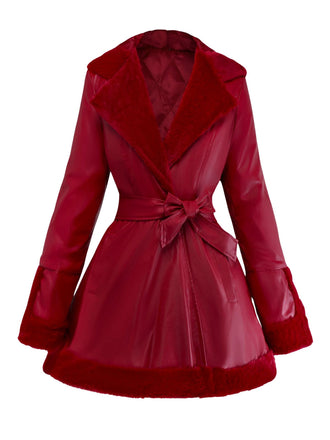 Cappotto con cappuccio in pelle e collo di pelliccia anni '50