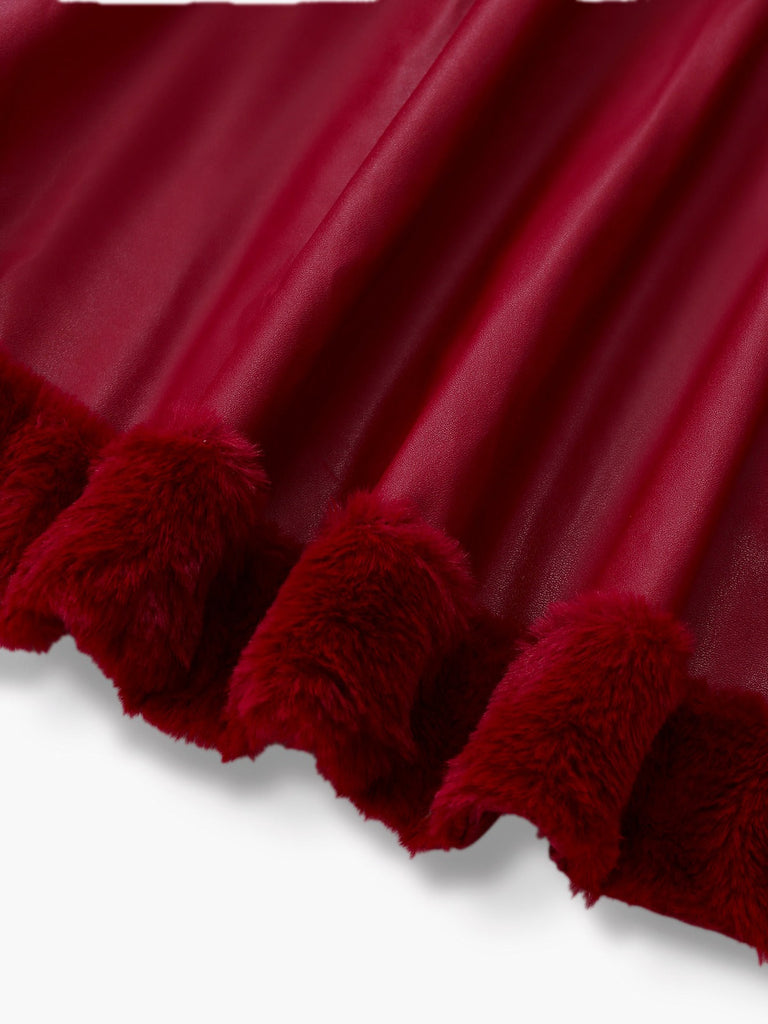 Cappotto con cappuccio in pelle e collo di pelliccia anni '50