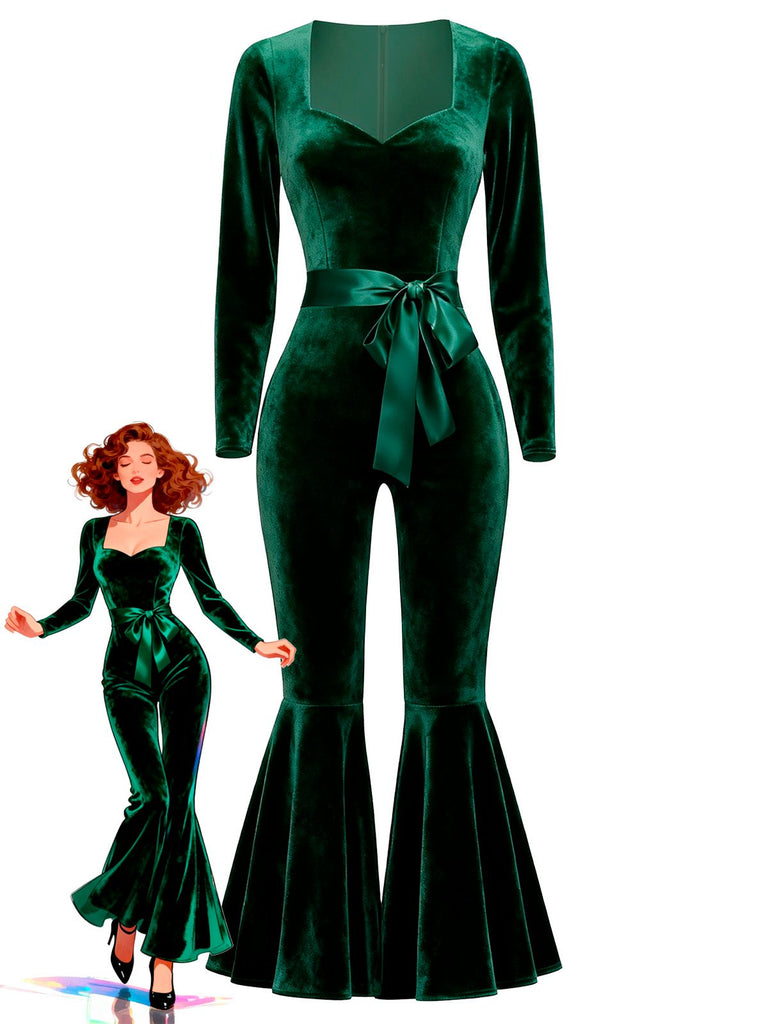 [Prevendita] Tuta lunga in velluto e gambe svasate verde anni '70