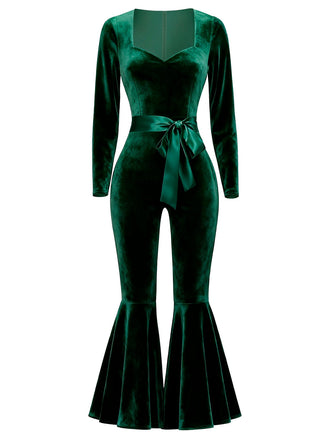 [Prevendita] Tuta lunga in velluto e gambe svasate verde anni '70