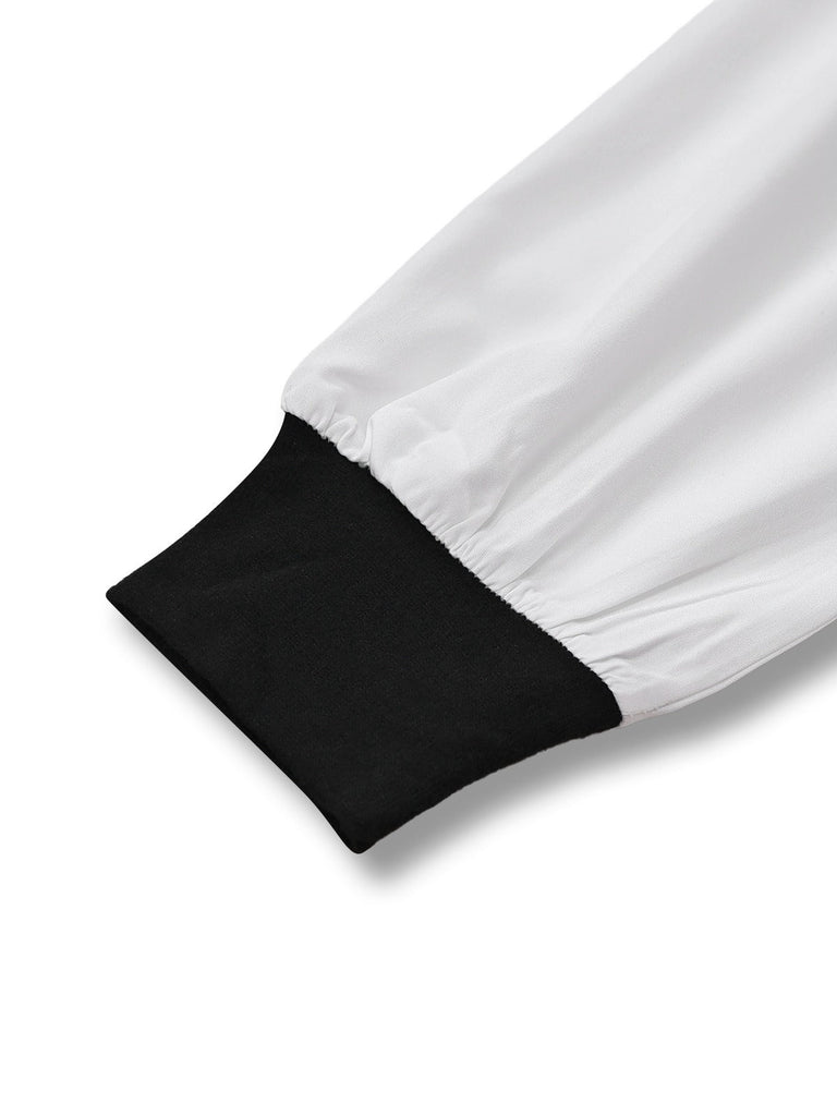 Abito con revers plissettato colorblock in bianco e nero anni '60