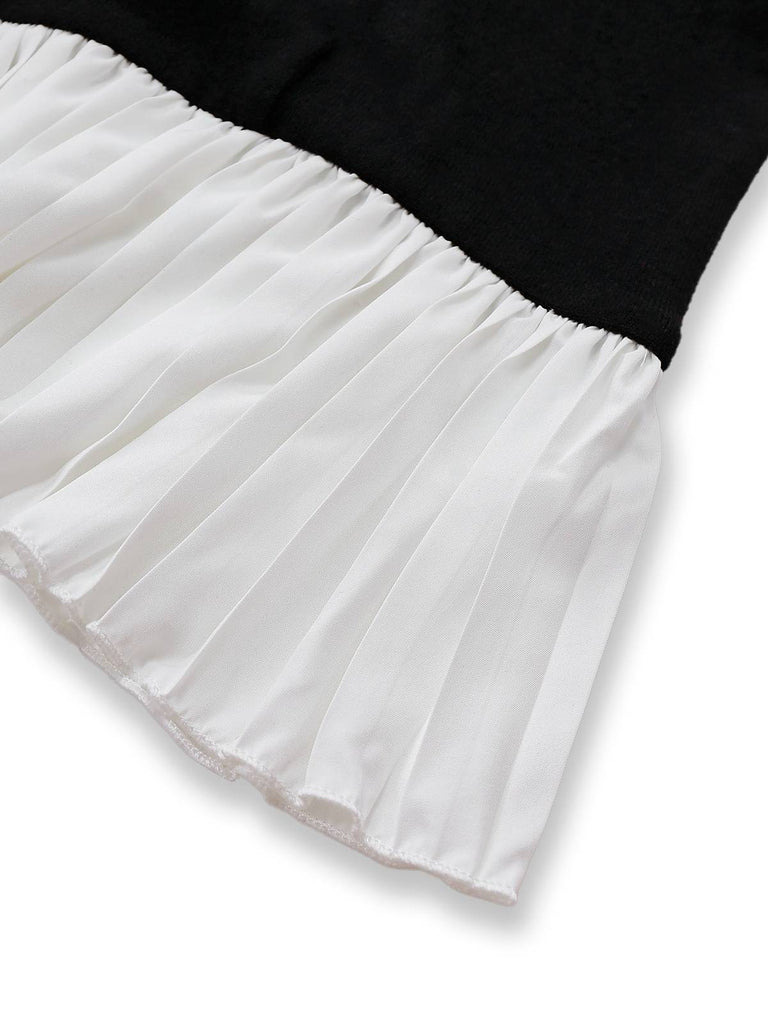 Abito con revers plissettato colorblock in bianco e nero anni '60