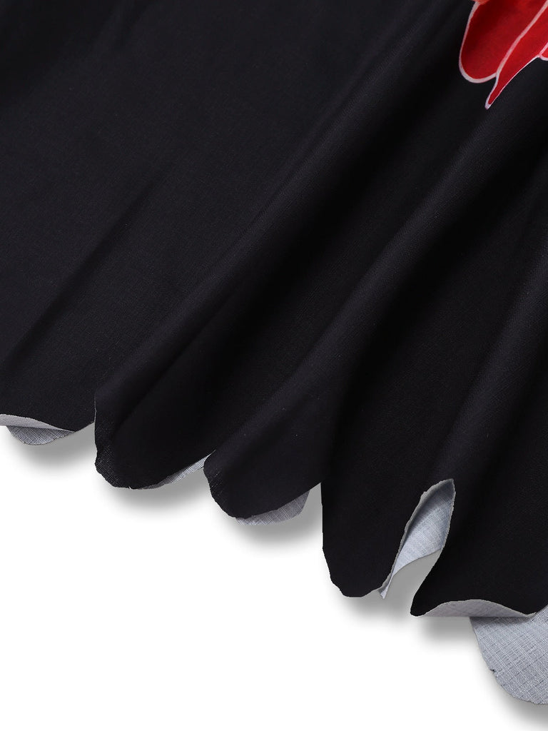 Abito con maniche a lanterna e scollo a zigzag nero anni '50