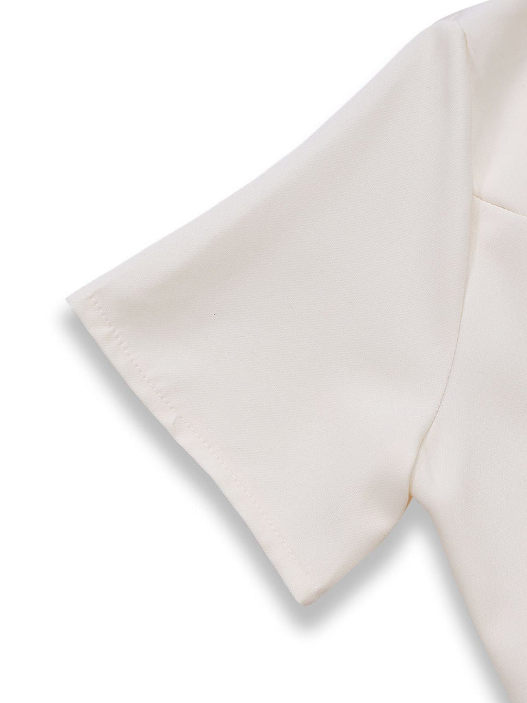 Abito a pieghe con revers doppiopetto beige anni '70