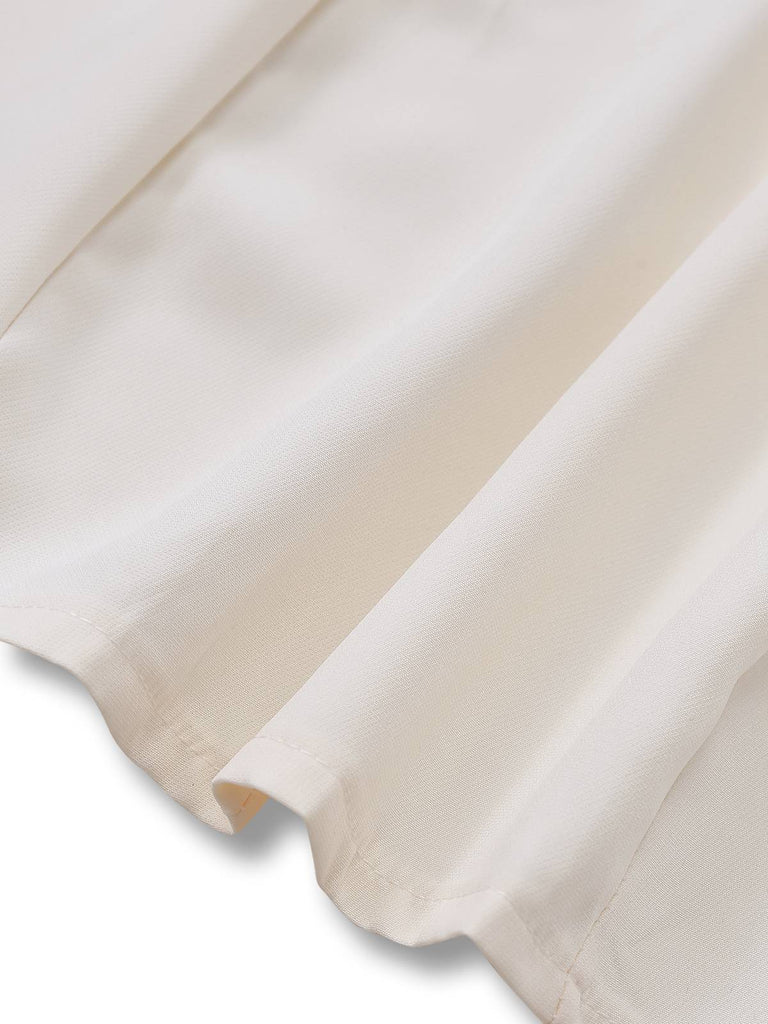 Abito a pieghe con revers doppiopetto beige anni '70