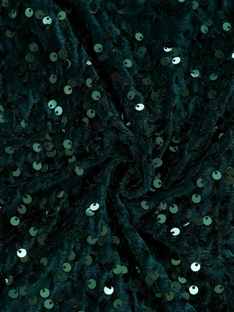 Abito aderente con piume e paillettes verde anni '60