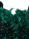 Abito aderente con piume e paillettes verde anni '60