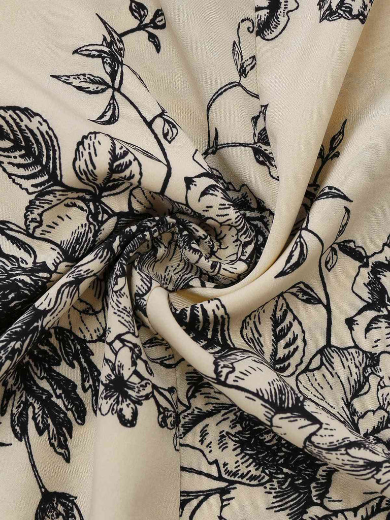 Abito floreale in maglia con scollo quadrato cachi anni '70