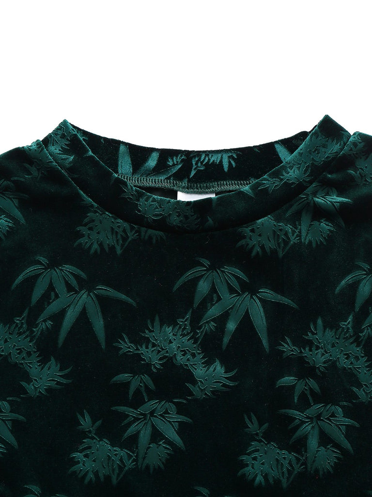 Abito a tubino in velluto con motivo vegetale verde anni '60