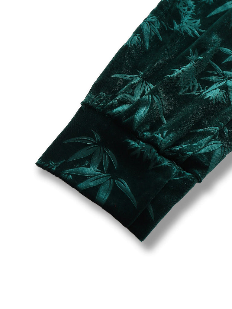 Abito a tubino in velluto con motivo vegetale verde anni '60