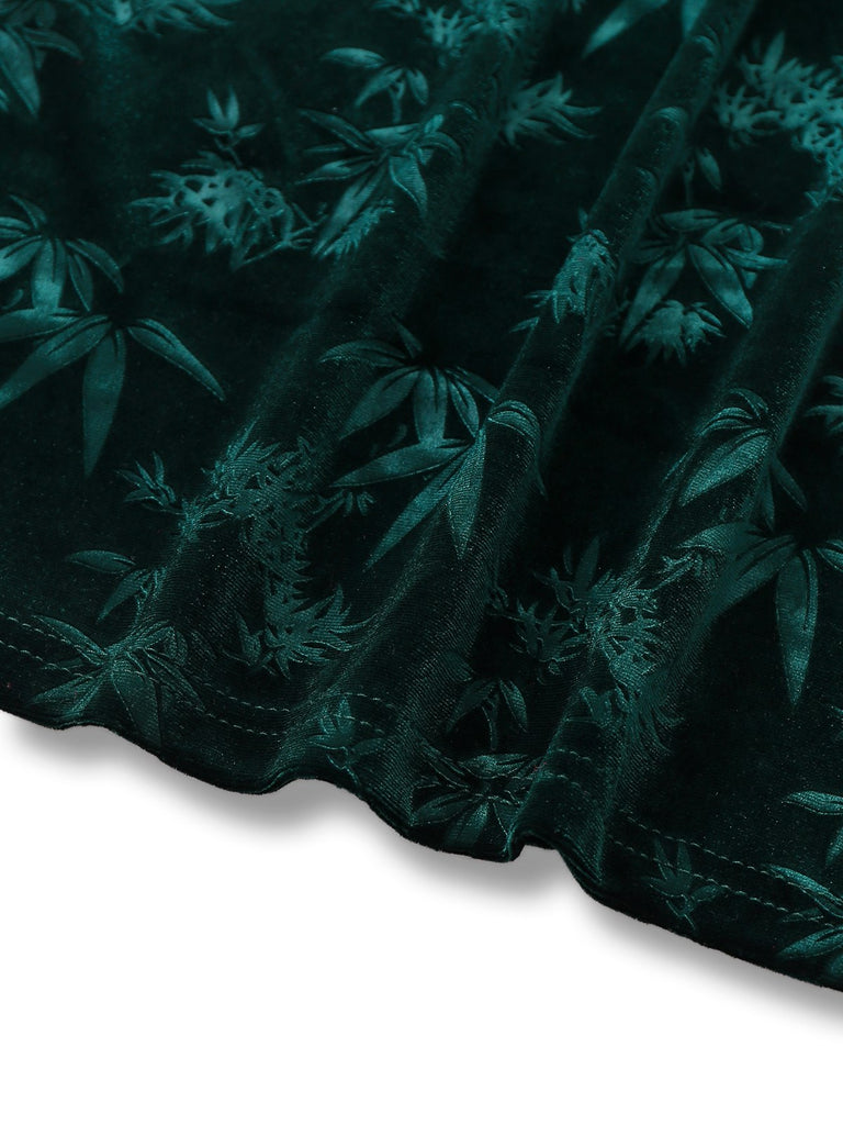 Abito a tubino in velluto con motivo vegetale verde anni '60