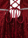 Abito paillettes in rete con scollo a V profondo bordeaux anni '50