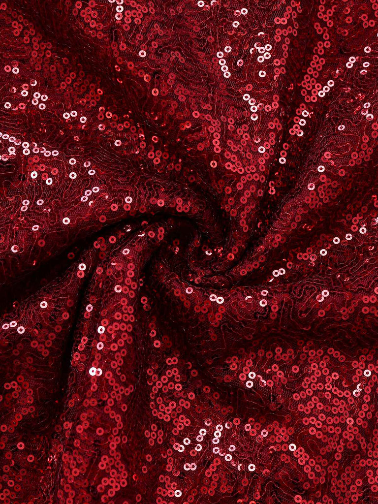 Abito paillettes in rete con scollo a V profondo bordeaux anni '50