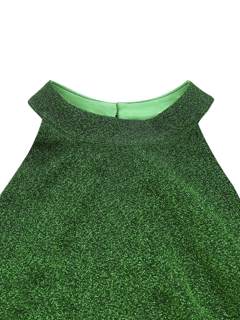 [Prevendita] Tuta lunga in finta rete tinta unita e scintillante verde anni '80