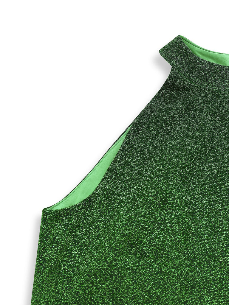 [Prevendita] Tuta lunga in finta rete tinta unita e scintillante verde anni '80