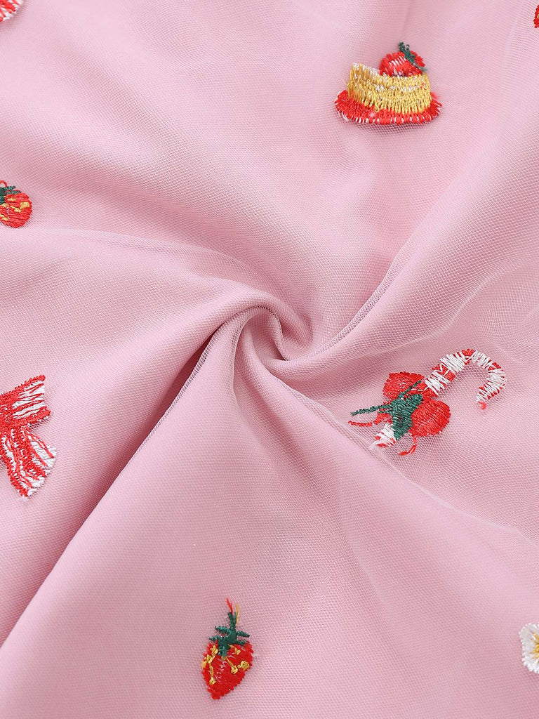 [Prevendita] Abito in rete con paillettes e senza spalline natalizio rosa anni '50