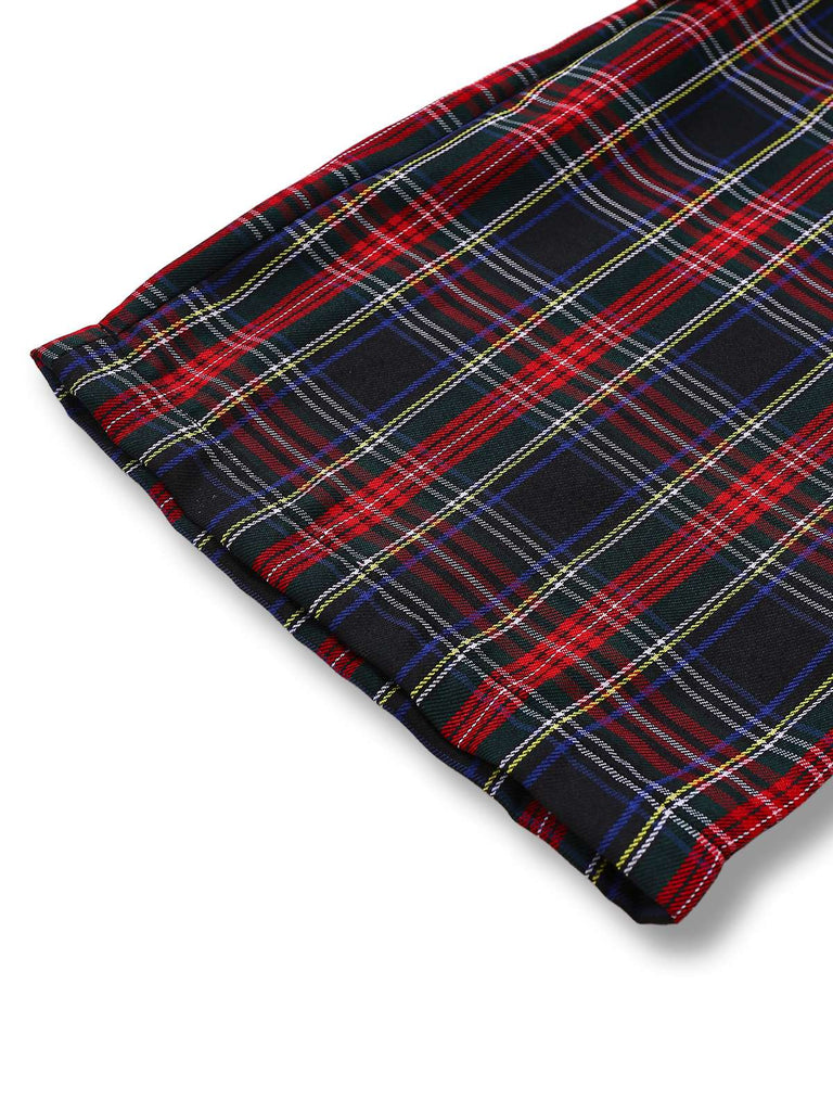 [Prevendita] Pantaloni bretelle a quadri con fiocco arricciato nero anni '40